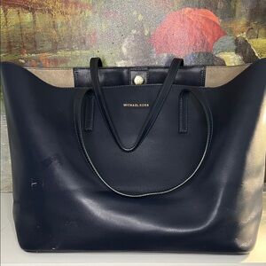 Michael Kors Large Leather Navy Tote Bag